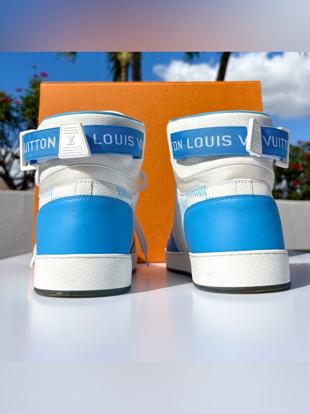 Louis Vuitton Blue Damier Sneaker Size 10 US 11 SS 22 High Top Calfskin MS0232 - Picture 13 of 17